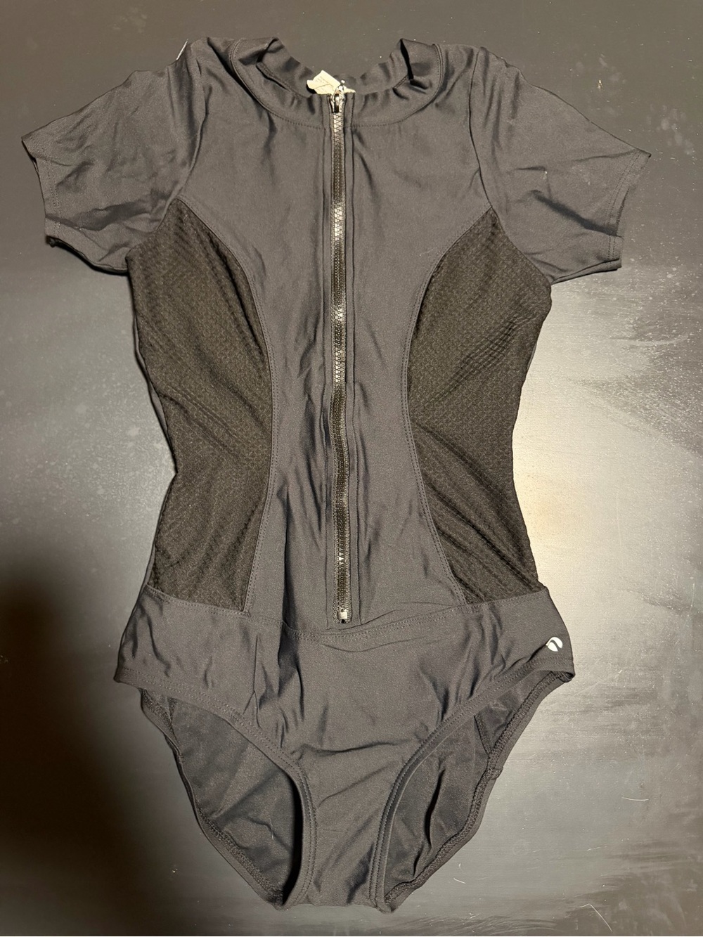 Black Zip-Front Women's One-Piece Swim/Sport Bodysuit - Size small